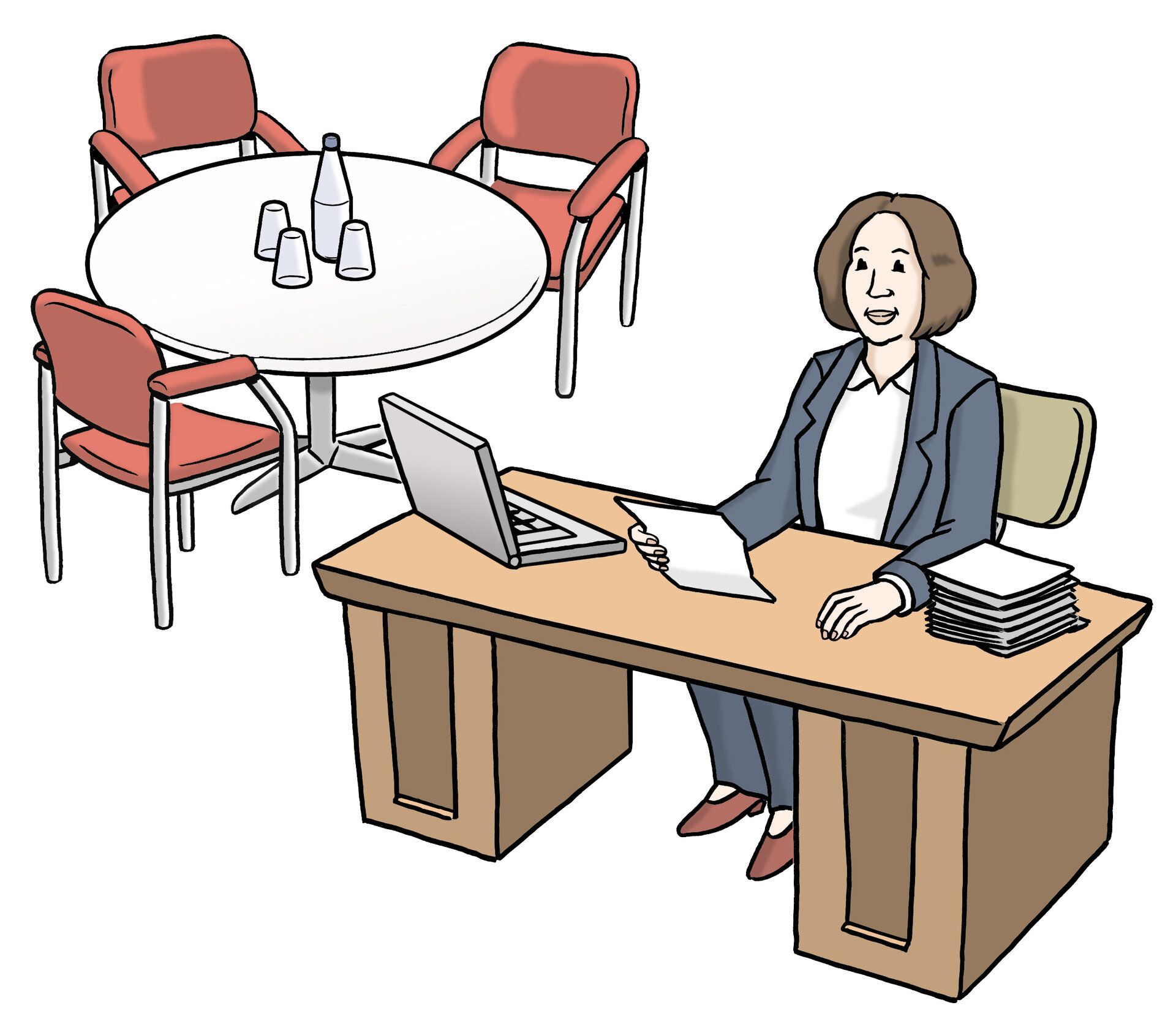 Eine Frau sitzt am Schreibtisch
