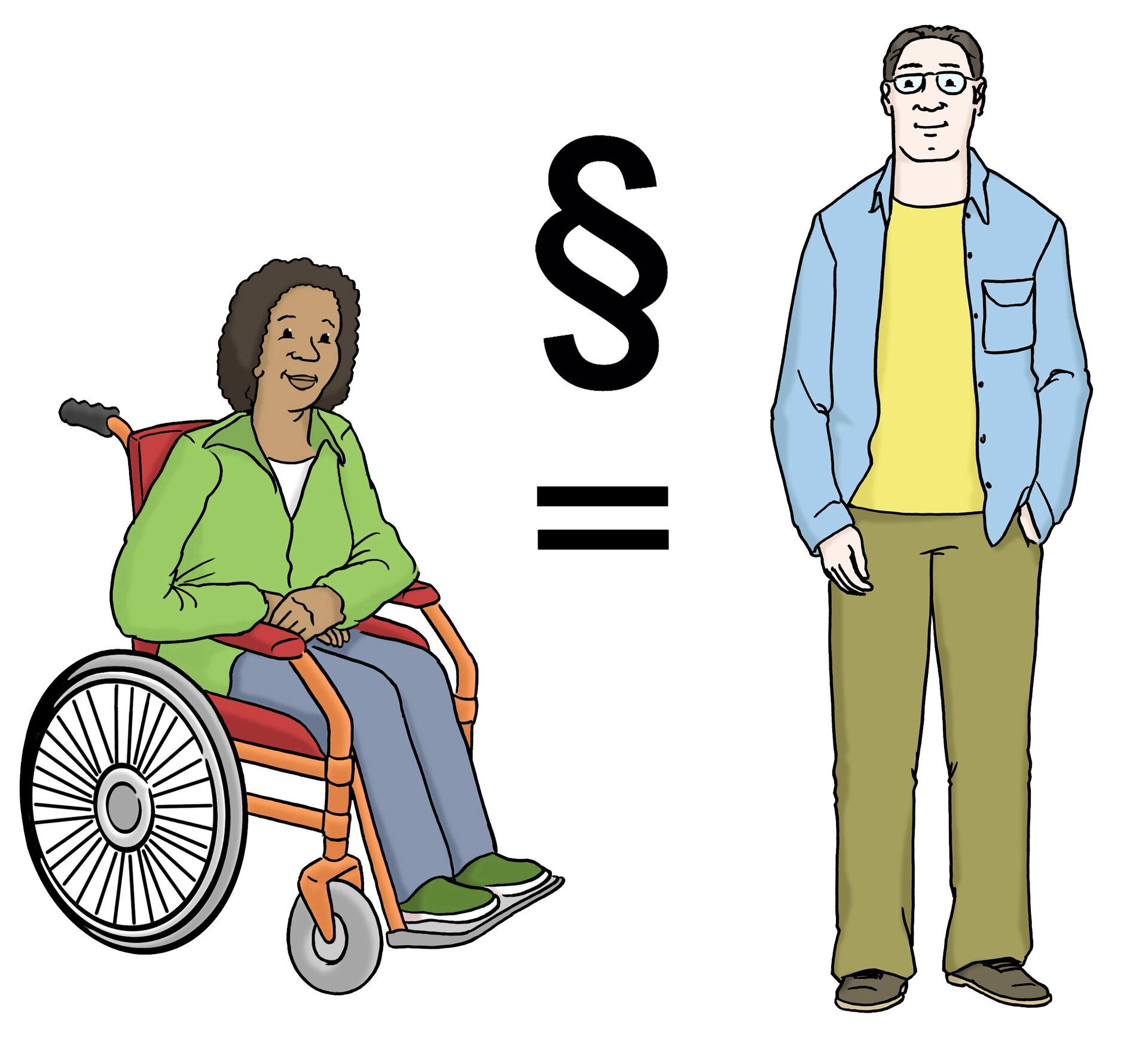 Frau im Rollstuhl und stehender Mann